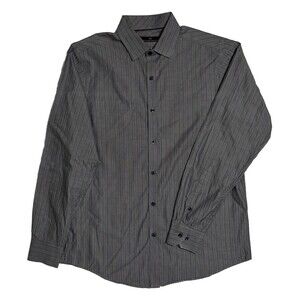 Hart Shaffner Marx Button Up Shirt Men's M Gray Striped 100% Cotton
